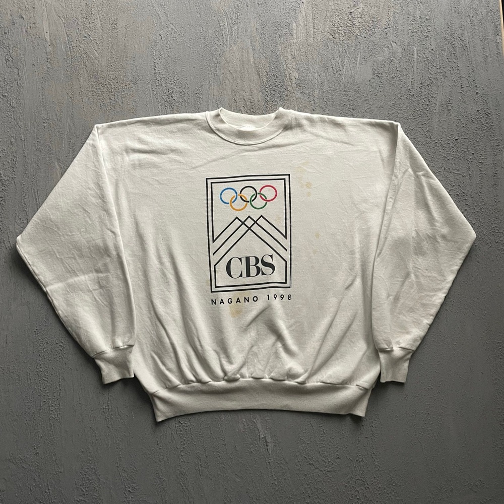 Vintage Nagano 1998 Olympics CBS Sweatshirt Men XXL White 90s Hanes